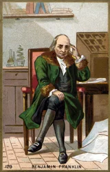 Porträt von Benjamin Franklin (1706 - 1790). Chromolithographie des späten 19. Jahrhunderts.