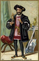 Porträt von Benvenuto Cellini (1500 - 1571), italienischer Goldschmied und Bildhauer. Chromolithographie des 19. Jahrhunderts.