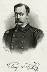 Porträt von Kapitän Georges Washington De Long (1844-1881) der Crew der La Jeannette, für die Mission zum Nordpol. Gravur zur Illustration von „Le voyage de la Jeannette“