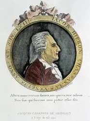 Porträt von Casanova (1725 - 1798) - Porträt im Frontispiz, in „Geschichte meiner Flucht aus den Gefängnissen der Republik Venedig“, geschrieben in Dux in Böhmen