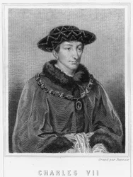 Porträt von Karl VII (1403 - 1461), König von Frankreich - in „Histoire des Français“ von Lavallée, Gravur, sd