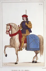 Porträt von Karl VII. (1403 - 1461), König von Frankreich, Gravur von 1830