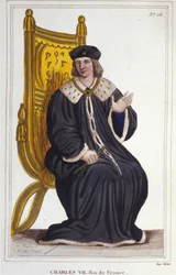 Porträt von Karl VII. (1403 - 1461), König von Frankreich, Gravur von 1830