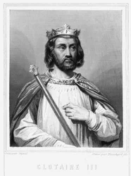 Porträt von Chlothar III (652 - 673), König von Neustrien und Burgund - in „Histoire des Français“ von Lavallée, Gravur, sd