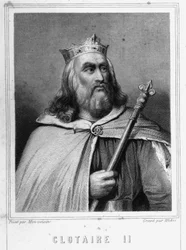 Porträt von Clotaire (Chlothar) II (584 - 628), König von Neustrien und König der Franken - in „Histoire des Français“ von Lavallée, Gravur, sd