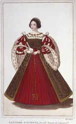 Porträt von Eleonore von Habsburg (oder Österreich) (1498-1558). Erzherzogin von Österreich, Königin von Portugal und dann Königin von Frankreich, zweite Frau von Franz I. (Stich von 1830)