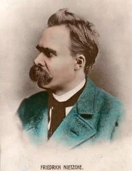 Porträt von Friedrich Nietzsche (1844 - 1900), deutscher Philosoph. Gravur des 19. Jahrhunderts. Private Sammlung.