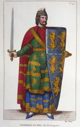 Porträt von Geoffroy V genannt Le Bel oder Plantagenêt, Graf von Anjou (1113-1151). Gravur von 1830