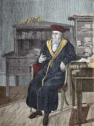 Porträt von Georg Wilhelm Friedrich Hegel in seinem Büro, deutscher Philosoph.