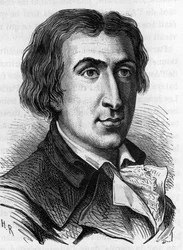 Porträt von Jacques Pierre Brissot de Warville, französischer Journalist und Politiker (1754 - 1793). Er gründete die Société des Amis des Noirs, ein Befürworter der Abschaffung der Sklaverei. Gravur des 19. Jahrhunderts