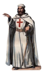 Porträt von Jacques de Molay (1243-1314), Großmeister der Tempelritter. Gravur von 1842 in „Histoire des papes“ von Maurice Lachatre. Private Sammlung.