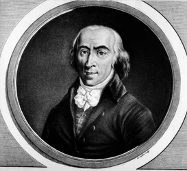 Porträt von Jean Marie Roland de la Platiere (1734-1793), französischer Minister. Gravur in „Komplette Sammlung historischer Gemälde der Französischen Revolution, in drei Bänden.“ 1804.