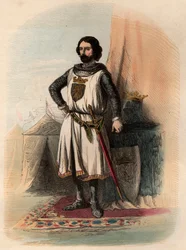 Porträt von Johann I. von Brabant, genannt der Siegreiche (1253-1294), Herzog von Brabant von 1267-1294 und Herzog von Limburg von 1288-1294. Gravur von 1868 in „Histoire de Belgique von den Urzeiten bis zum Ende der Herrschaft von Leopold I“ von Théodore 