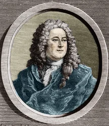 Porträt von John Law (1671 - 1729), schottischer Finanzier, der 1720 den Bankrott verursachte (Ereignis der Quincampoix-Straße)