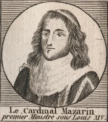 Porträt von Jules Mazarin (1602-1661), bekannt als Kardinal Mazarin, Premierminister unter Ludwig XIV. - Gravur aus 