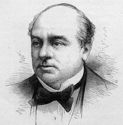 Porträt von Leopold Barre, französischer Schauspieler, Mitglied der Comédie-Française von 1858 bis 1888. Gravur in „Le Monde Illustré“ Nr. 1168 vom 16. August 1879