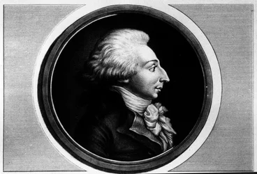 Porträt von Louis Michel Lepeletier, Marquis von Saint-Fargeau (Saint Fargeau), Abgeordneter der Konvention (1760-1793). Gravur in „Komplette Sammlung historischer Gemälde der Französischen Revolution, in drei Bänden.“ 1804.