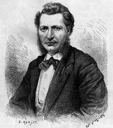 Porträt von Louis Riel (1844-1885), kanadischer Politiker und Verteidiger des Métis-Volkes. Gravur im „Le journal de la jeunesse“.