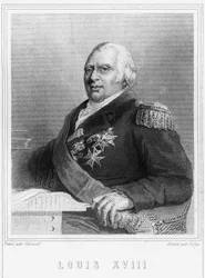Porträt von Ludwig XVIII. (1755-1824), König von Frankreich - in „Histoire des Français“ von Lavallée, Gravur, undatiert.