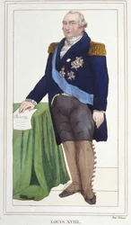 Porträt von Ludwig XVIII. (1755 - 1824), König von Frankreich Gravur von 1830