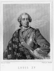 Porträt von Ludwig XV (1710 - 1774), König von Frankreich - in „Histoire des Français“ von Lavallée, Gravur