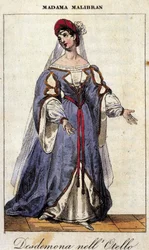 Porträt von Maria Garcia, genannt die Malibran (1808-1836), Sängerin in der Rolle der Desdemona für „Othello“ von Gioachino Rossini. Teatro alla Scala 1833.