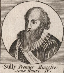 Porträt von Maximilian von Béthune (1559-1641), Herzog von Sully, Minister von Heinrich IV. - Maximilian von Béthune, erster Herzog von Sully, treuer rechter Hand, der König Heinrich IV. von Frankreich unterstützte - Gravur aus „Unterricht über die Geschic