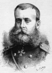 Porträt von Michail Dmitrijewitsch Skobeleff (General Skobeleff oder Skobelev) (1843-1882), russischer Militär. Gravur in „Le Monde Illustré“ Nr. 1301 vom 4. März