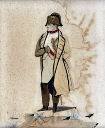 Porträt von Napoleon I (die Hand auf dem Bauch) - Gravur mit Stoff
