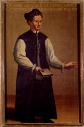 Porträt von Pietro Aaron (Aron) (1489-1545), italienischer Musiktheoretiker. Anonymes Gemälde. 16. Jahrhundert. Bologna, Civico Museo Bibliografico