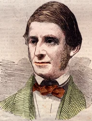 Porträt von Ralph Waldo Emerson (1803-1882), Essayist, Philosoph, amerikanischer Dichter. Gravur in „The Illustrated London News“ vom 20. März 1858.