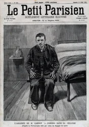 Porträt von Sante Caserio (1873-1894), italienischer Anarchist und Attentäter Sadi Carnots, im Gefängnis. Stich in „Le Parisien“