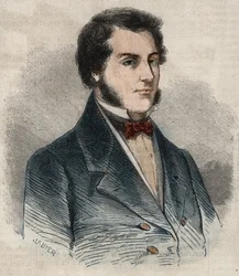 Porträt von Sir James Brooke, bekannt als der Rajah von Sarawak (1803-1868), britischer Abenteurer und erster weißer Rajah von Sarawak. Gravur in „Le Monde illustré“ von 1857. Private Sammlung.
