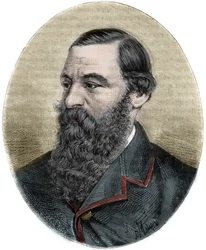 Porträt von Sir Samuel Baker (1821-1893), Gravur aus „Bildergeschichte der großen Reisen im neunzehnten Jahrhundert“. 1877