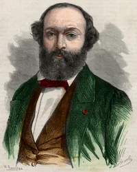 Porträt von Théodore Rousseau (1812-1867), französischer Maler. Gravur in „Das illustre Universum“