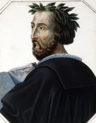 Porträt von Torquato Tasso, bekannt als der Becher (1544 - 1595), italienischer Dichter. Gravur aus dem frühen 19. Jahrhundert.