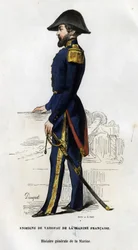 Porträt eines Schiffsoffiziers der französischen Marine. In „Allgemeine Geschichte der Marine“ von Van Tenac.