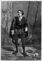 Porträt des Schauspielers Ernesto Rossi in der Rolle des Hamlet von William Shakespeare im Theater Ventadour in Paris im Jahr 1875.