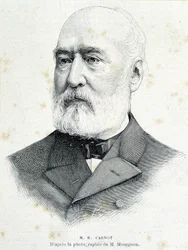 Porträt des französischen Politikers Lazare Hippolyte Carnot (1801 - 1888). Gravur nach einem Foto von Mourgeon