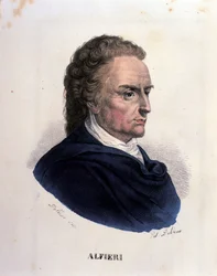 Porträt des italienischen Dichters und Dramatikers Vittorio Alfieri (1749-1803). Gravur des 19. Jahrhunderts