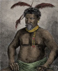 Porträt des Zulu-Königs Cetshwayo (oder Cetawayo, Cetewayo, Cetywajo, Ketchwayo) (1826-1884) Gravur des 19. Jahrhunderts