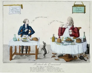 Porträt des Gourmands: „man muss essen, um zu leben, man muss leben, um zu essen“ - Gravur