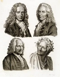 Porträts von Voltaire in verschiedenen Altersstufen - Gravur