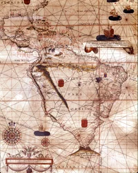 Portulan, der Südamerika darstellt, gehörend zu Bartolomeo Velhio. 1561