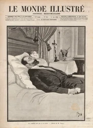 Der Präsident der Republik Sadi Carnot (1837-1894) auf dem Totenbett. Vor dem Hintergrund gewerkschaftlicher und anarchistischer Unruhen wurde er am 24. Juni auf der Ausstellung in Lyon von Sante Caserio (1873-1894) ermordet und später. Stich in "Le monde