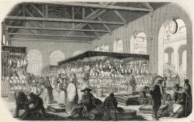 Quai des Augustins: Marche de la Vallée - Gravur in „Tableau-de-Paris“ von Edmond Texier