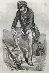 Tollwut - Behandlung von Bissen durch ein tollwütiges Tier - Verletzungen, die seine Wunde drücken - Gravur in „La Sante Universelle - Guide Medical des Familles“ 1852