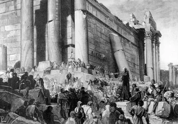 Darstellung von Arnaud de Brescia (Arnaldo da Brescia) (1090 - 1155), italienischer politischer und religiöser Reformer, während der Predigt