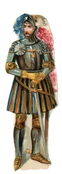 Darstellung des Ritters Pierre Terrail, Herr von Bayard (1476-1524) Chromolithographie, Ende des 19. Jahrhunderts.