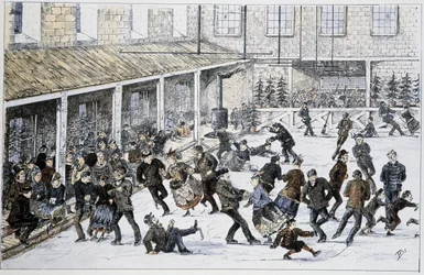 Eislaufbahn in Halifax, Nova Scotia - in „Skizzen kanadischer Sportarten und Freizeitbeschäftigungen“ von Leutnant Henry Buckton Laurence